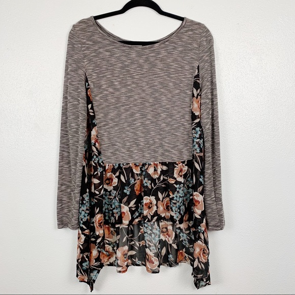 Umgee Long Sleeve Floral Print Ruffle Hem Tunic - Picture 3 of 7